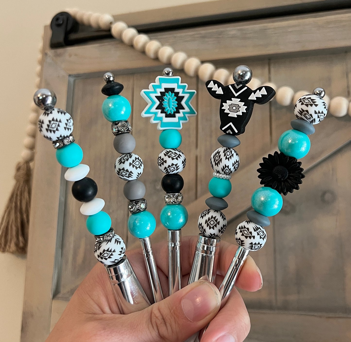 Turquoise Black Aztec Cow Makeup Brush Set