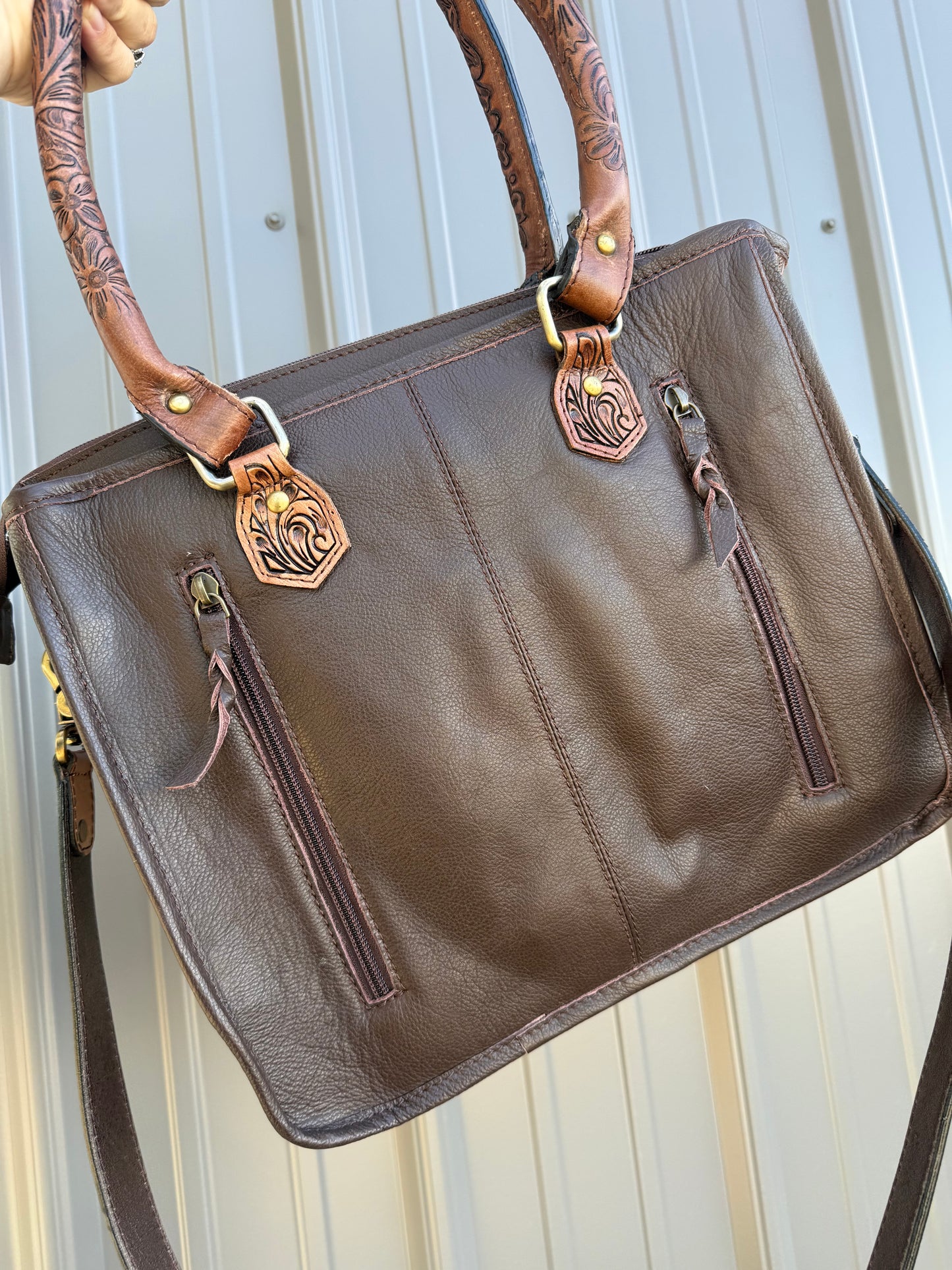 Brown Tooled Genuine Cowhide Highland Cow Purse with Crossbody