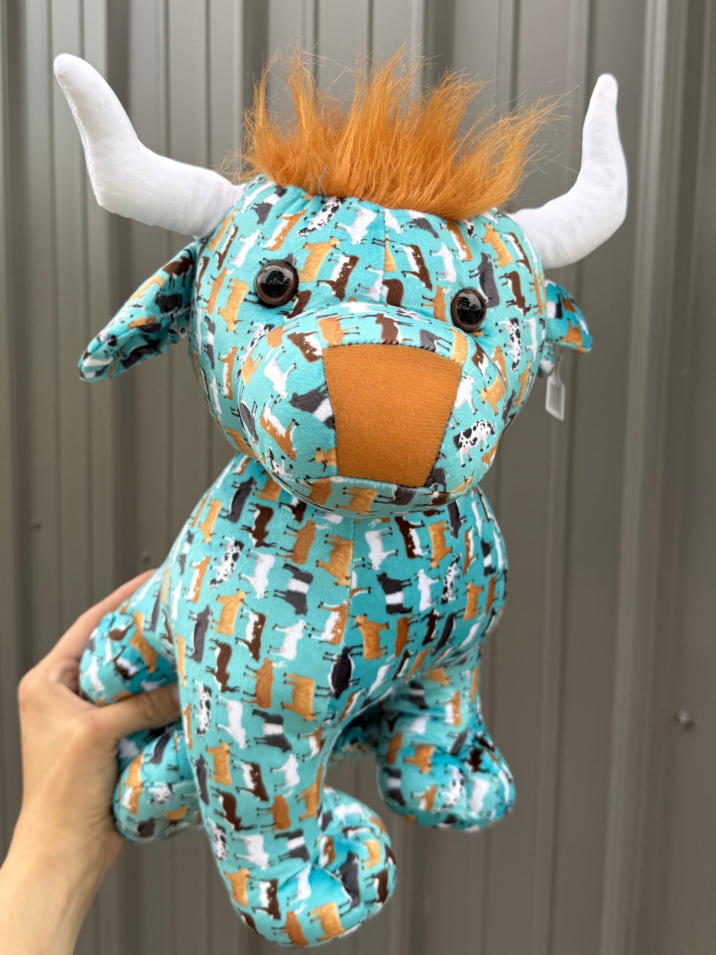 Large Plushie Turquoise Cows Sitting Bull