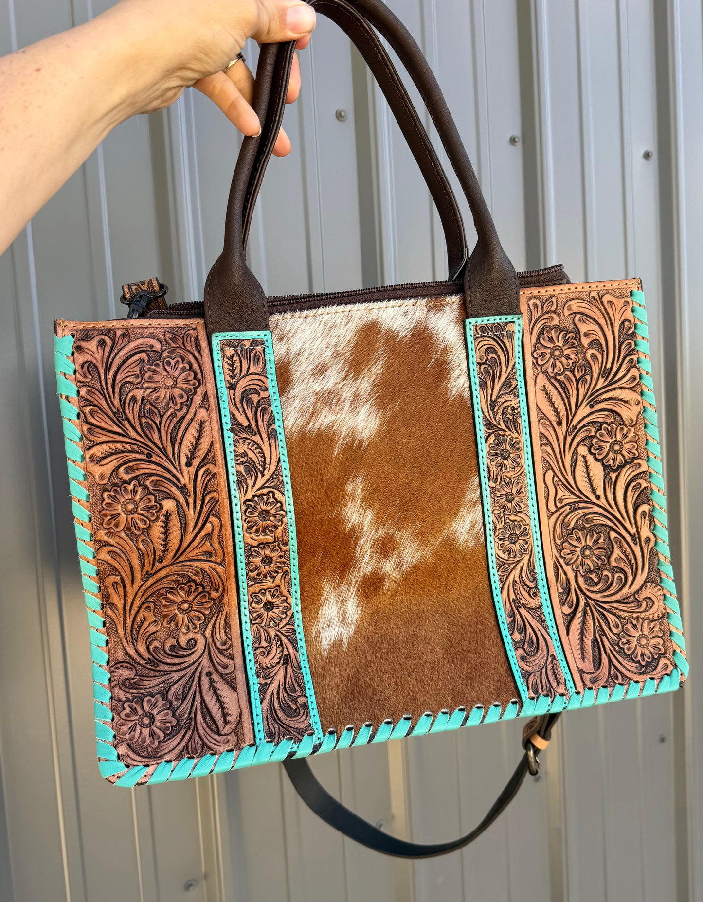 Tooled Leather Cowhide Purse
