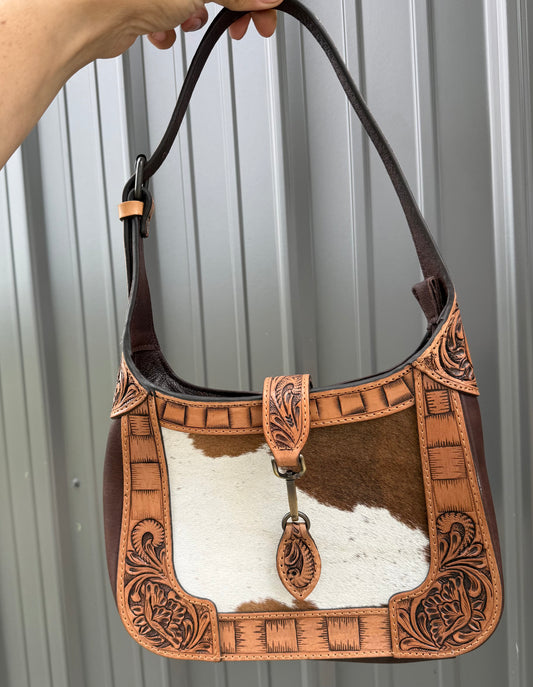 Tooled Genuine Brown Cowhide Purse