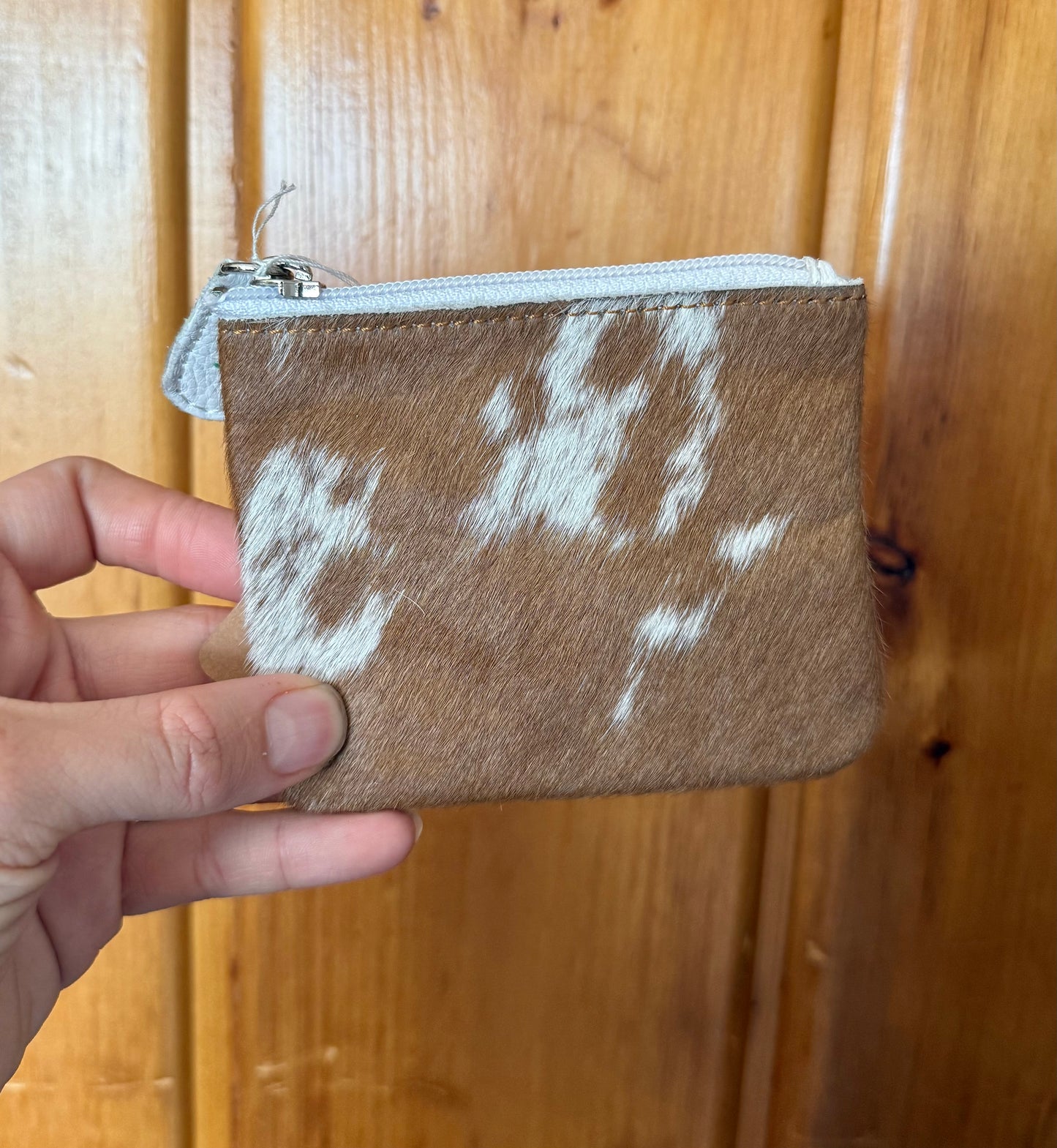 Light Brown and White Cowhide Coin Purse