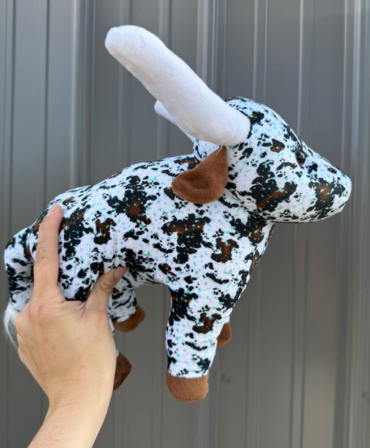 Medium Plushie Brown Cowhide Turquoise Splatter Long Horn
