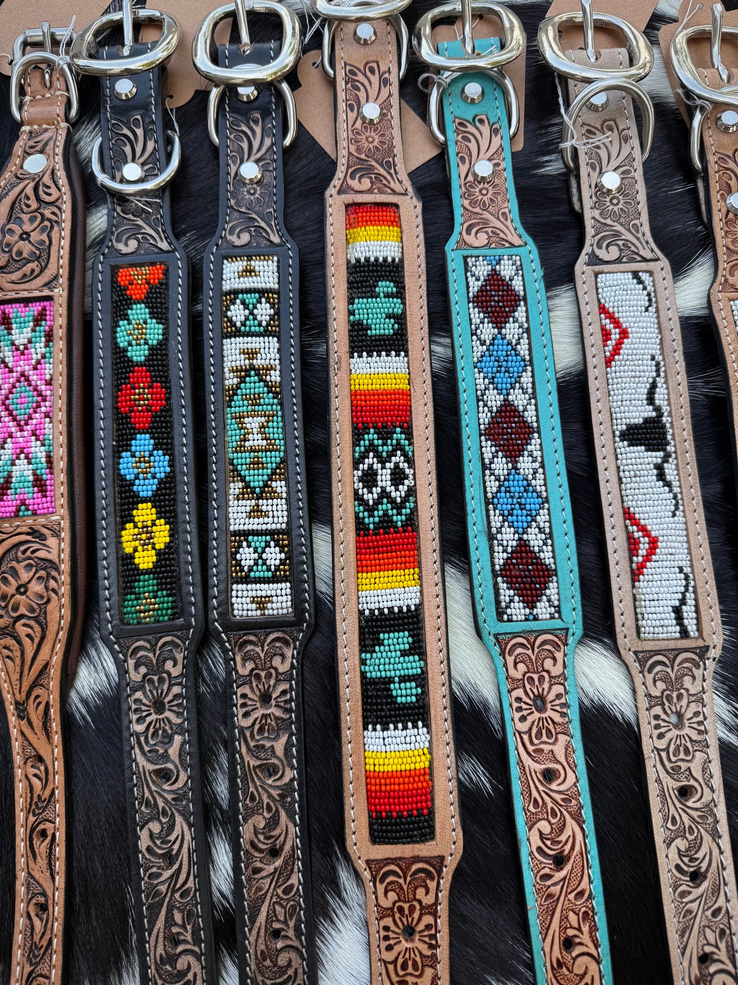 Western Genuine Leather Beaded Dog Collar