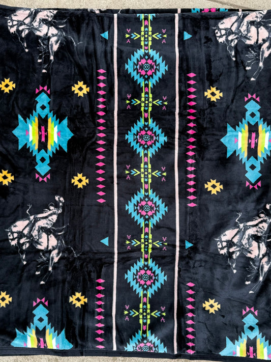 Queen Neon Black Bucking Horse Blanket Thicker Style