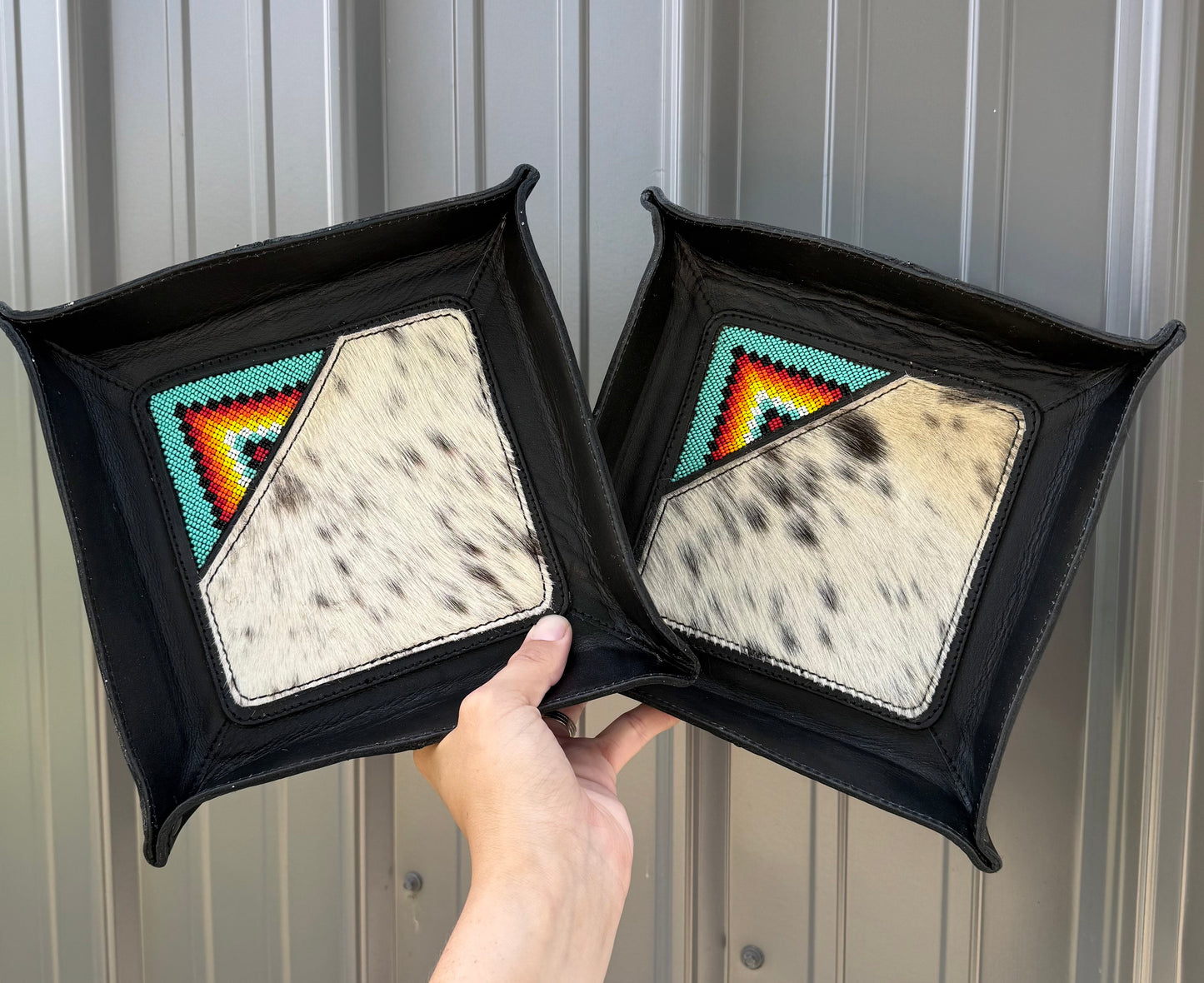 Beaded Serape Cowhide Genuine Leather Tray