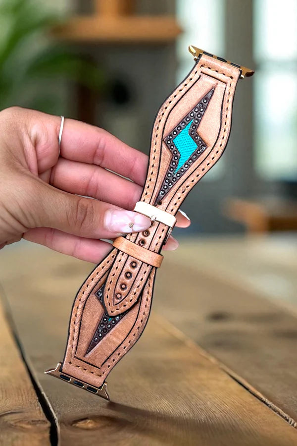 Genuine Turquoise Thunderbolt Leather  a p p l e watch band