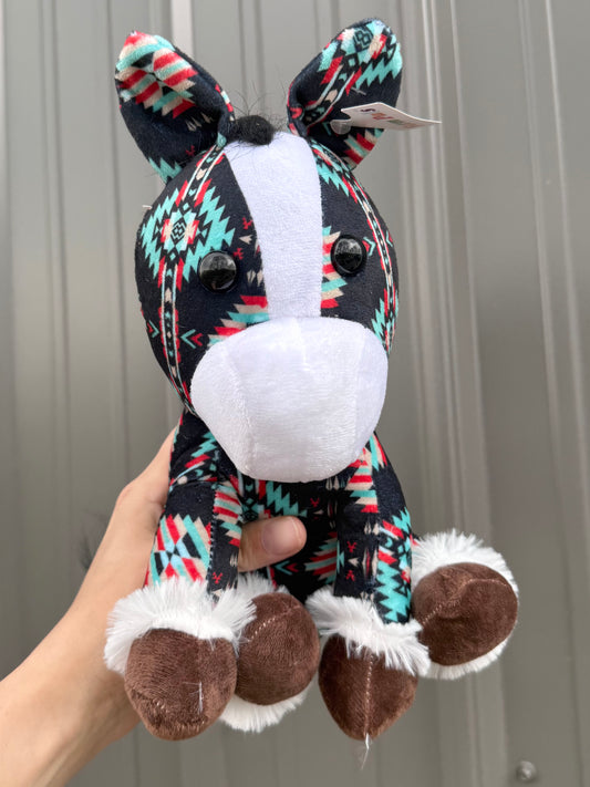Black Aztec Turquoise Red Horse Plushie
