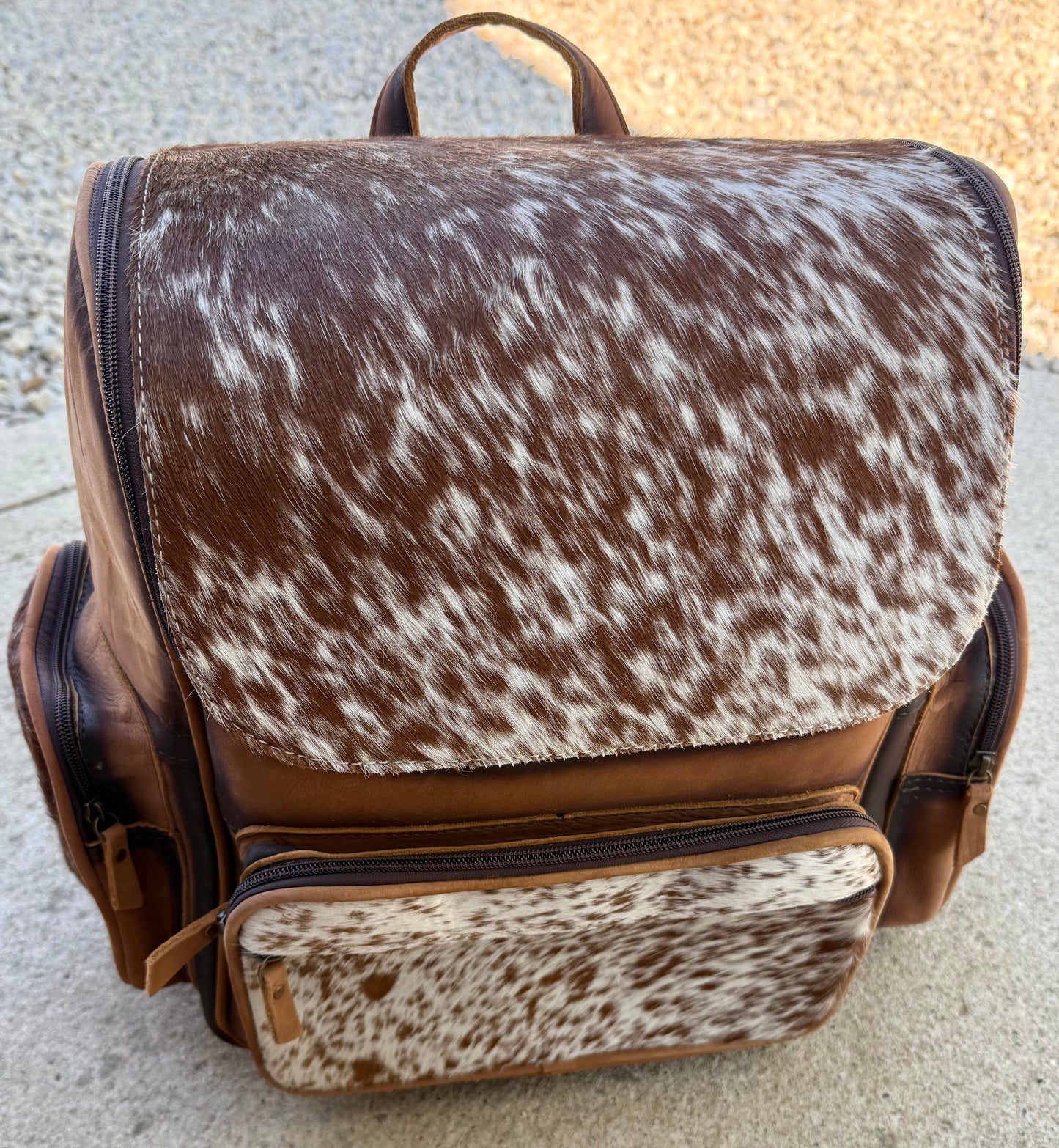 Tooled Leather Speckled Brown Cowhide Rustic Leather Backpack / Diaper Bag