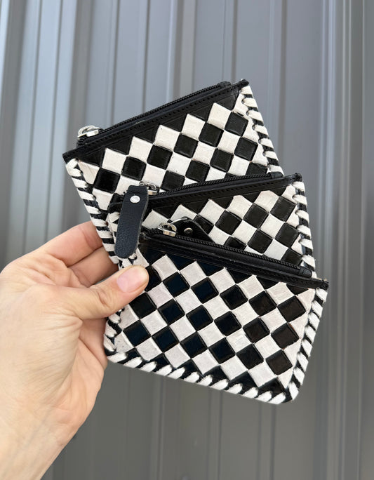 Checkered Tooled Leather Coin Purse with cowhide backing