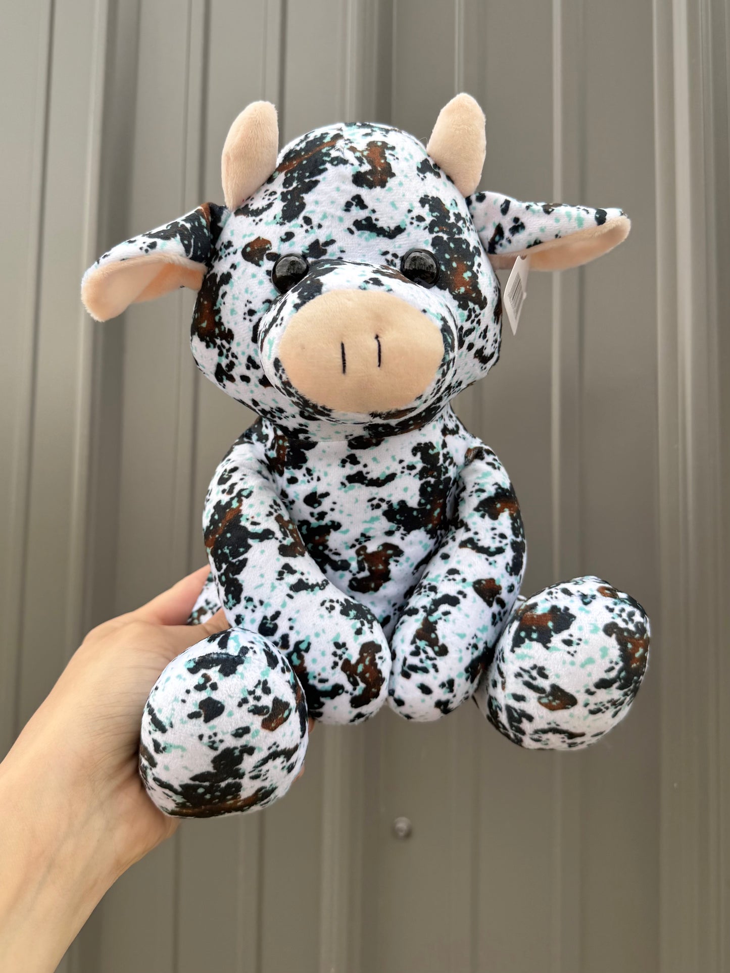 Brown Cowhide Turquoise Splatter Sitting Cow Plushie