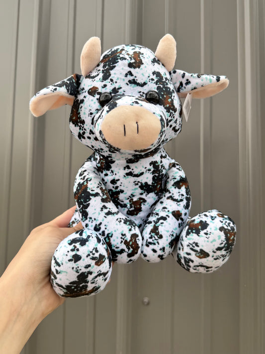 Brown Cowhide Turquoise Splatter Sitting Cow Plushie