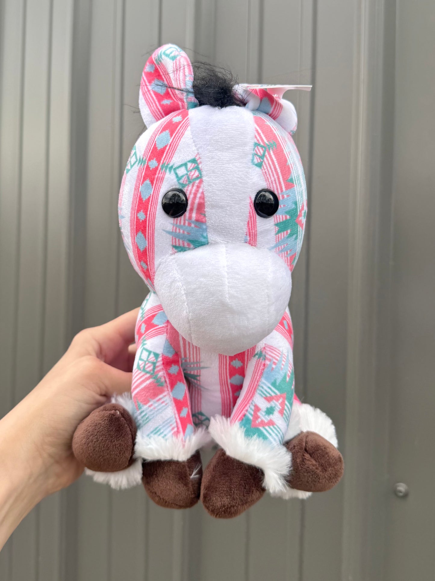 Light Pink Aztec with Turquoise Sitting Horse Plushie
