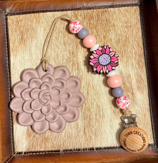 Plum Succulent Teether Clip