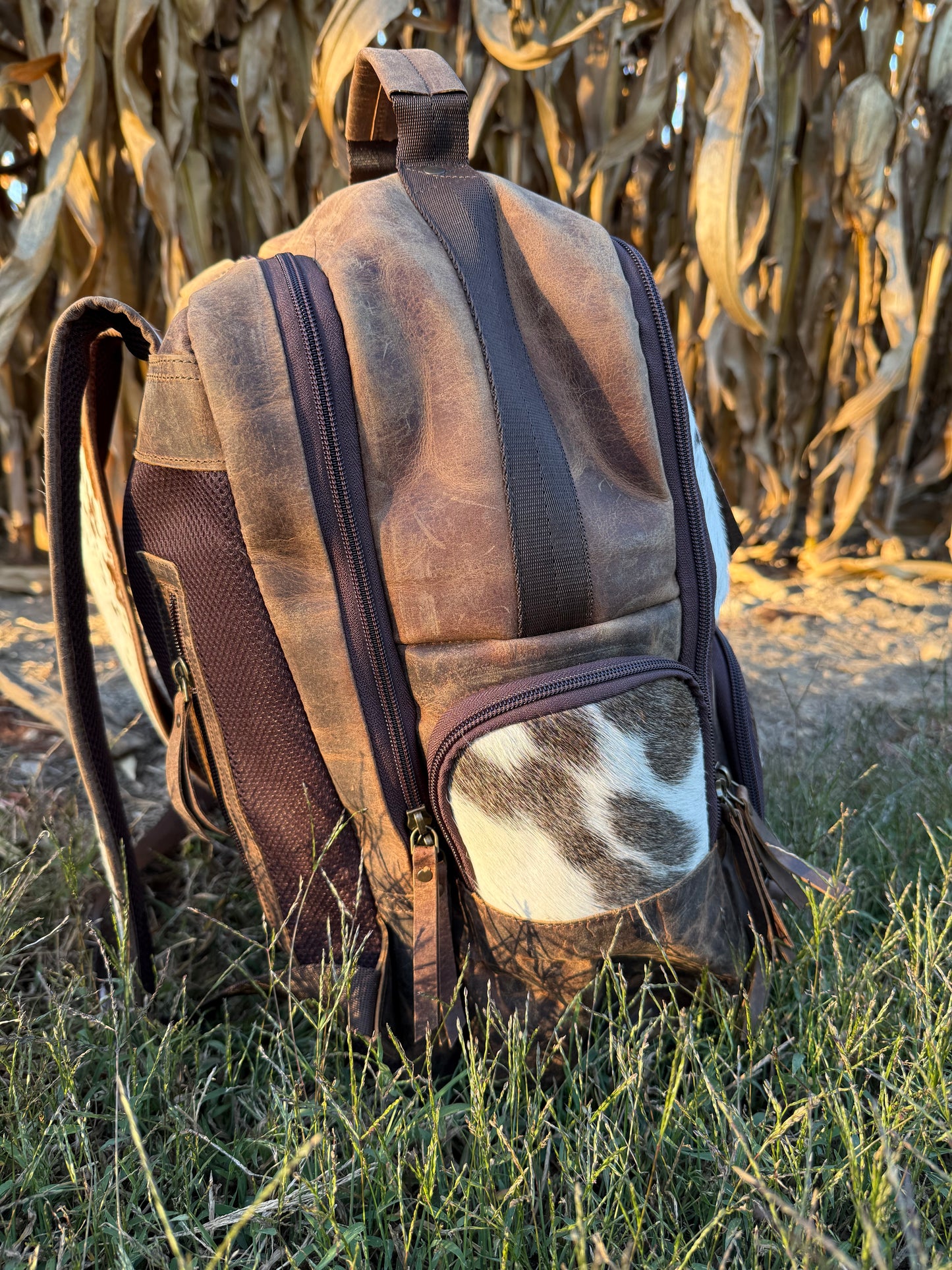 Genuine Brown Cowhide Backpack / Diaper Bag