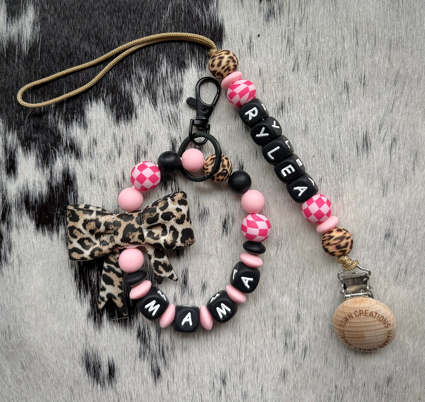 Cheetah Bow Pink Checkered Custom Name