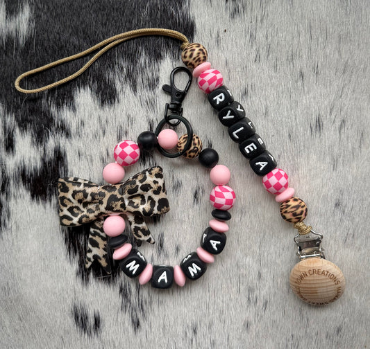 Cheetah Bow Pink Checkered Custom Name