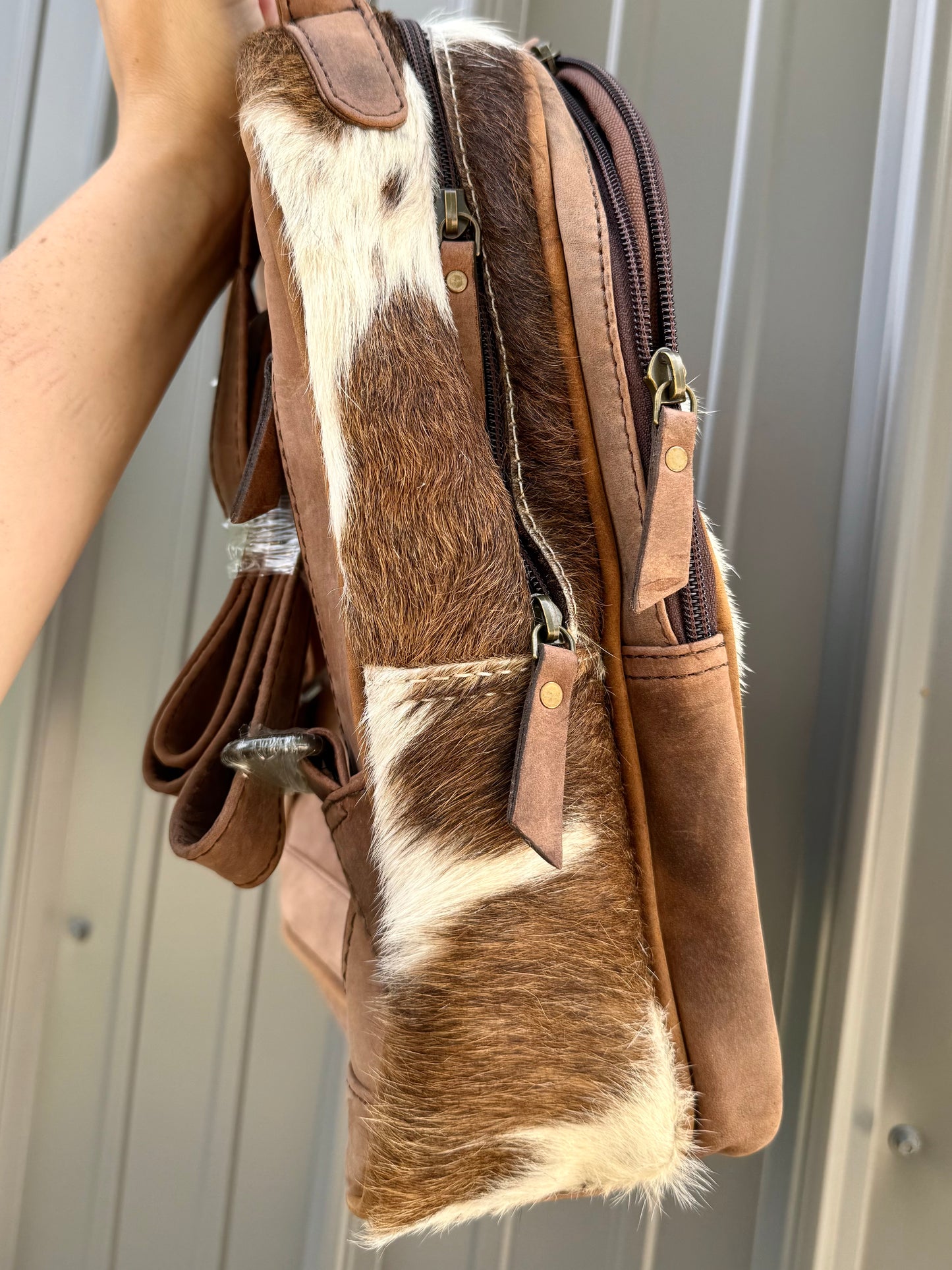 Genuine Tooled Leather Cowhide Mini Backpack