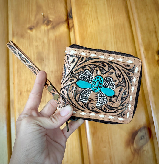 Bow Tooled Leather Wristlet Wallet