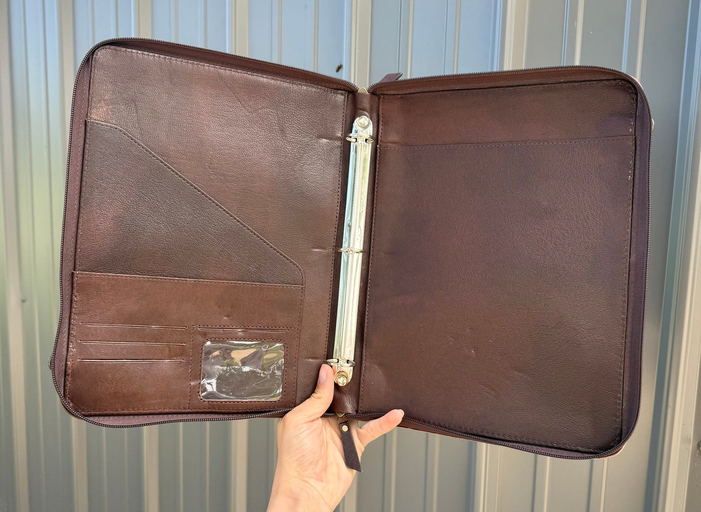 Brown Tooled Leather Binder Planner Tooled Leather Cowhide with Crossbody Strap