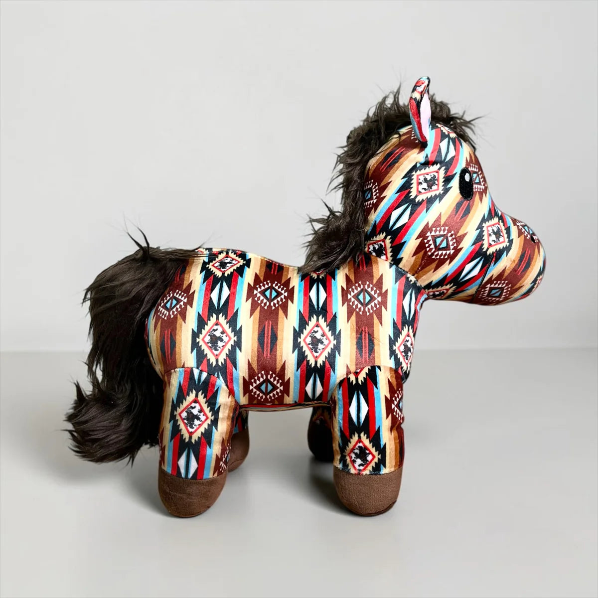 Medium Beige Red Brown Turquoise Aztec Horse Plushie