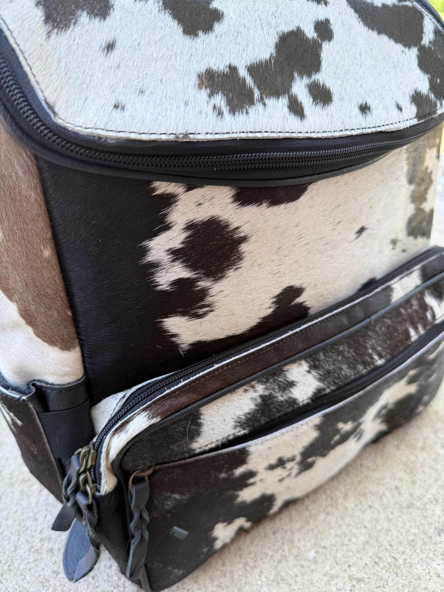 Black Leather Black & White Cowhide Backpack / Diaper Bag
