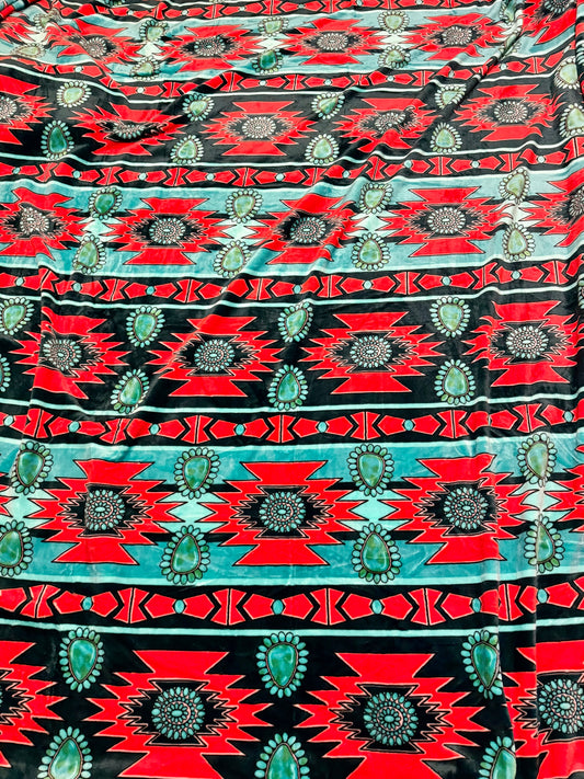 Red / Turquoise Aztec Super Plush King Blanket