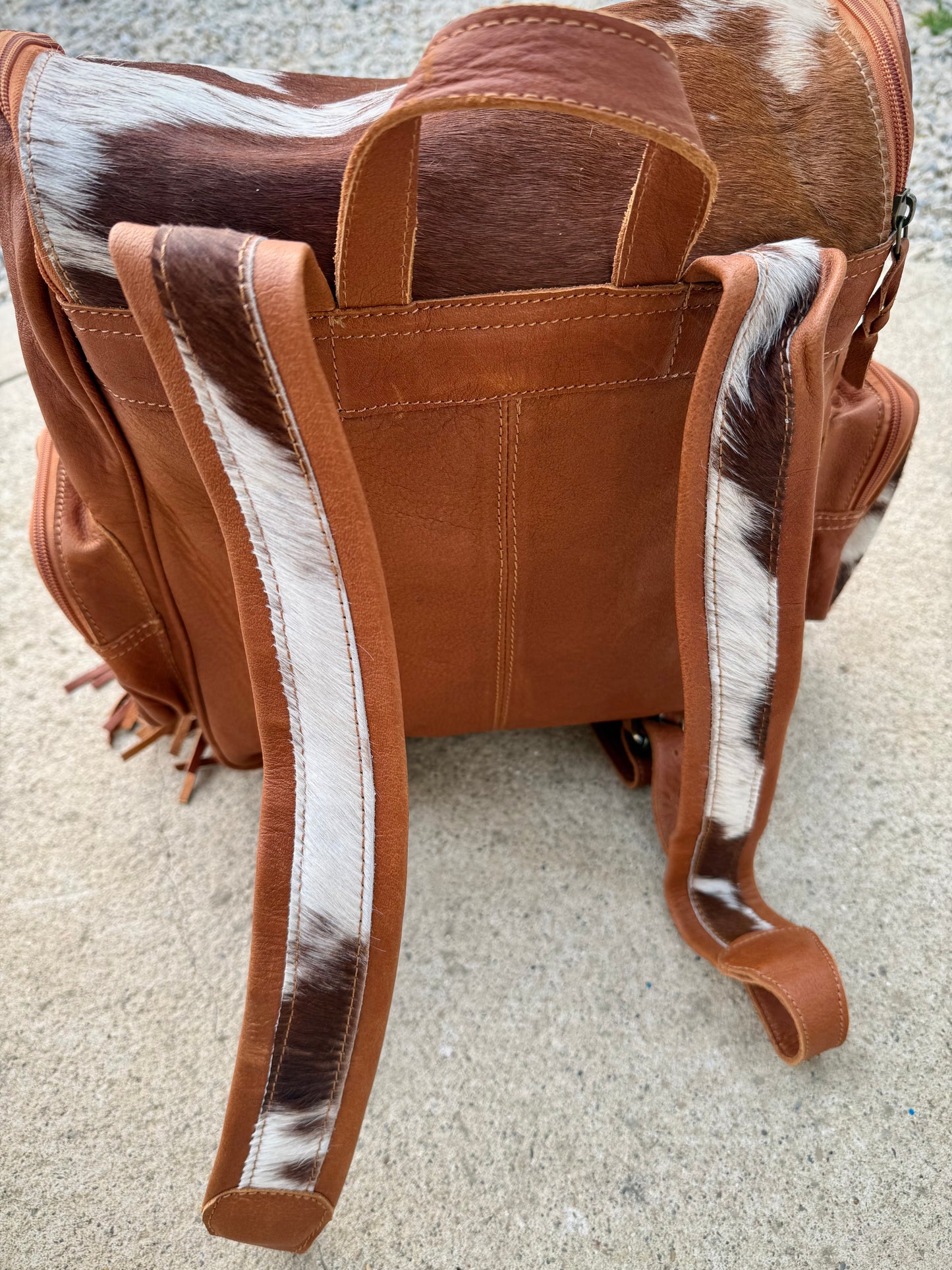 Brown Leather Cowhide Backpack / Diaper Bag