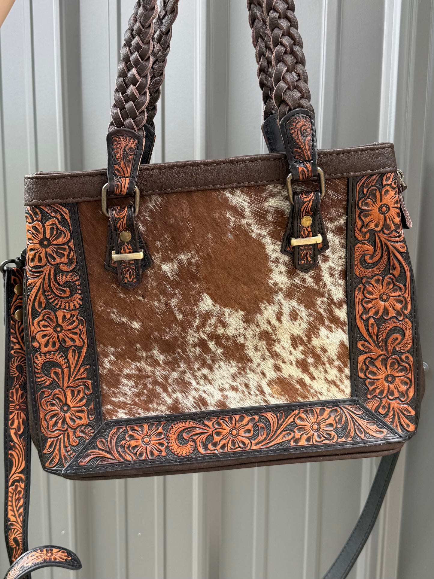 Tooled Genuine Cowhide Purse with Crossbody