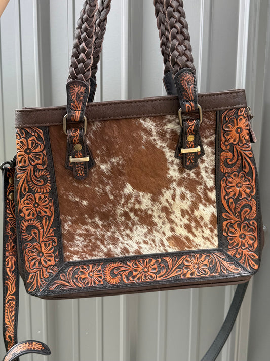 Tooled Genuine Cowhide Purse with Crossbody