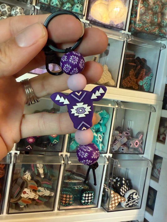 Purple Aztec Cow Keychain