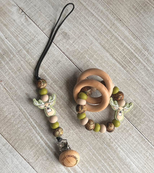 Green Camo Deer Teether Set