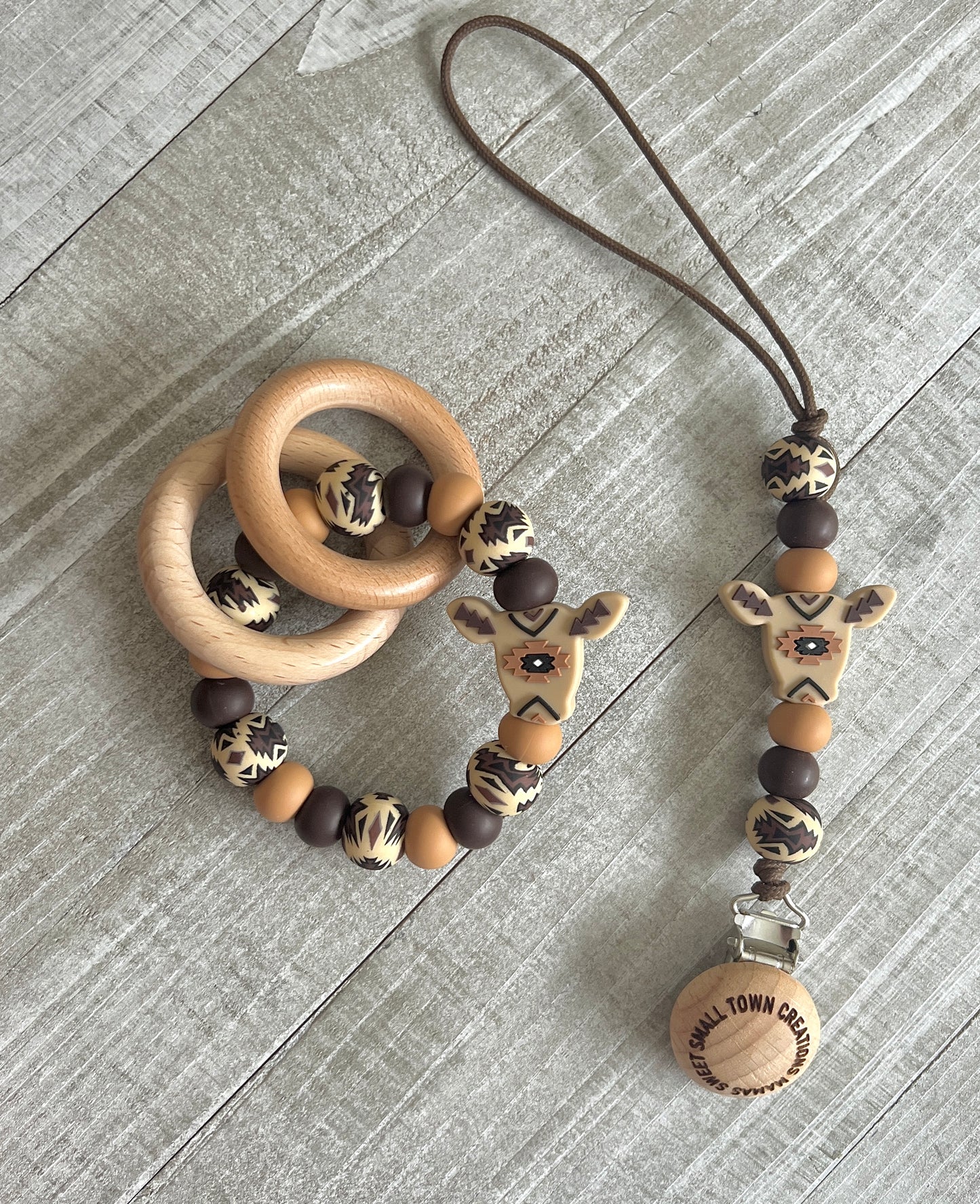 Brown/Tan Aztec Cow Teether Bundle