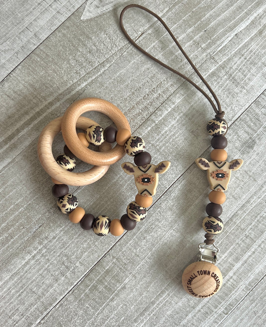 Brown/Tan Aztec Cow Teether Bundle