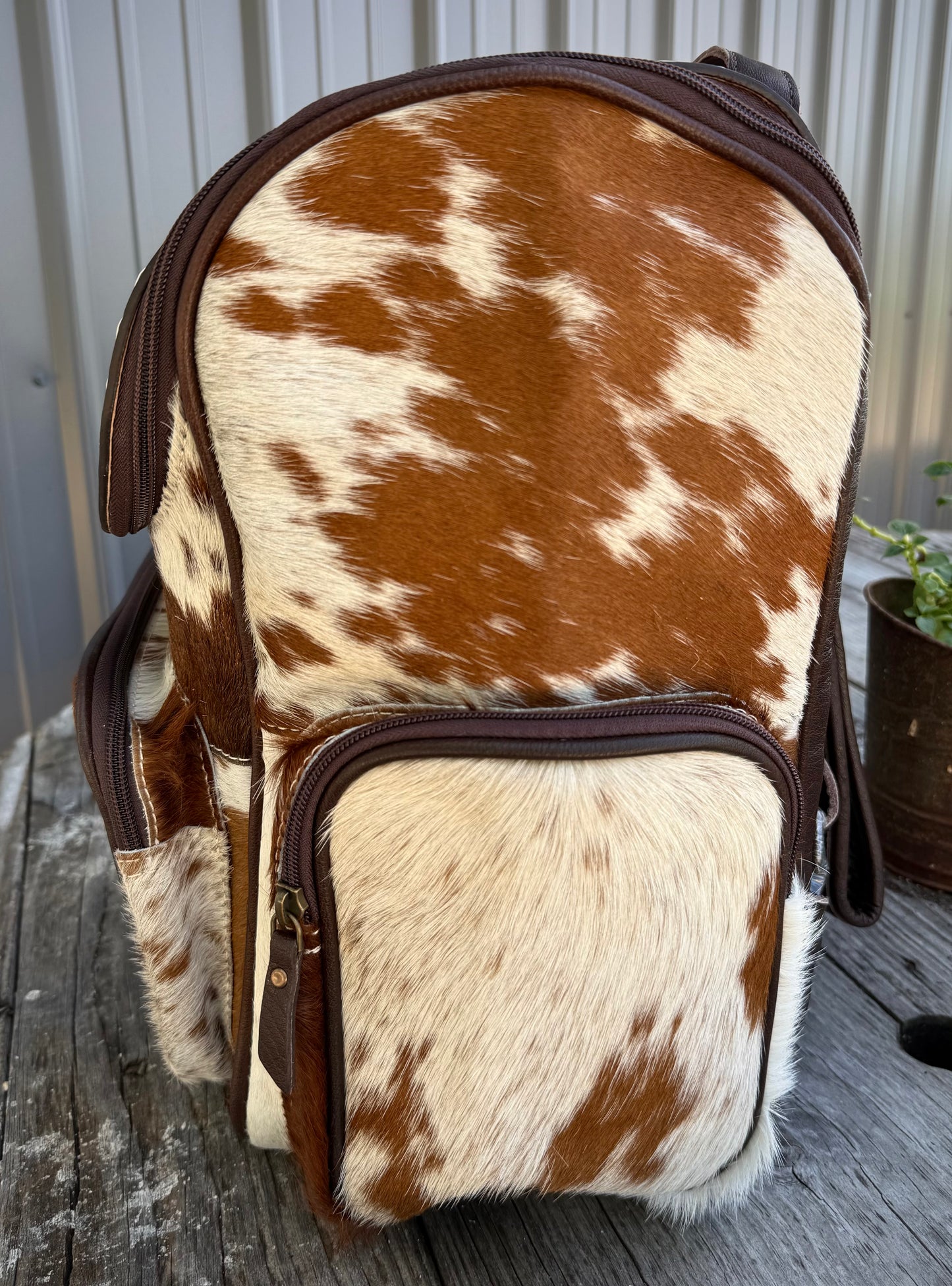Tooled Leather Spotted Brown Cowhide Leather Backpack / Diaper Bag