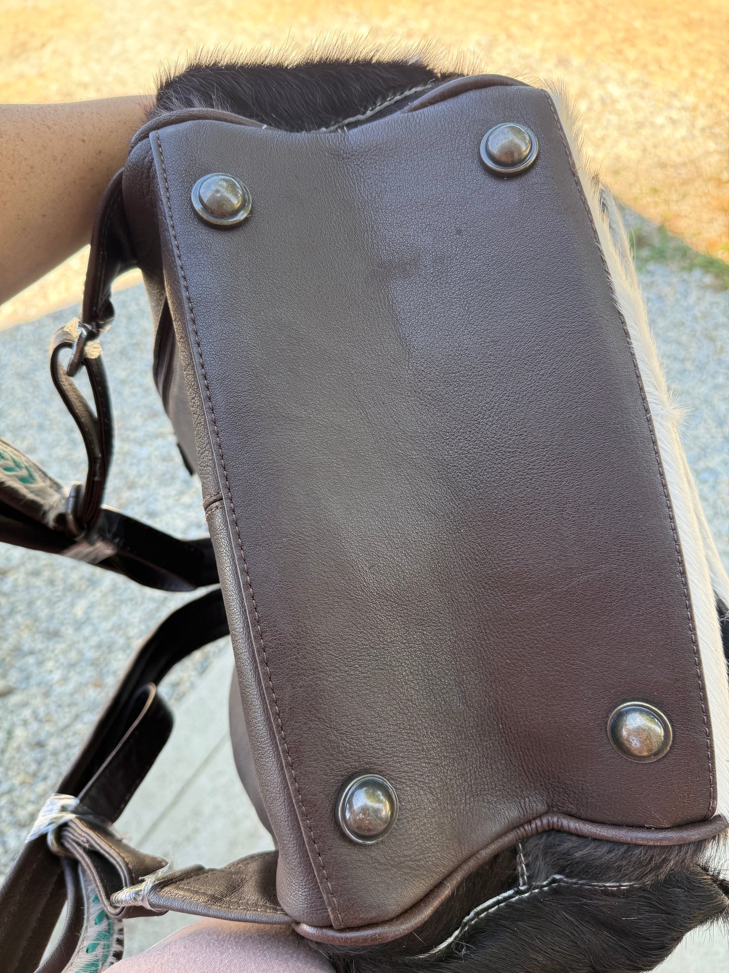 Black & White Cowhide Turquoise Stitching Backpack / Diaper Bag