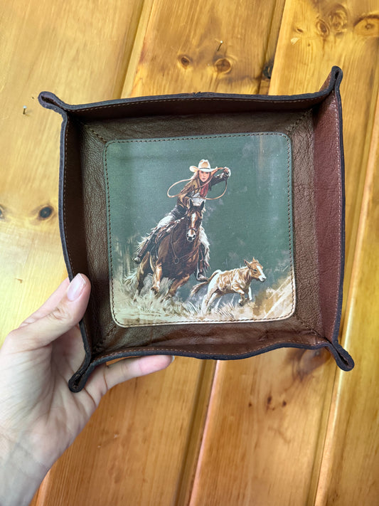 Roping Horse Leather Tray