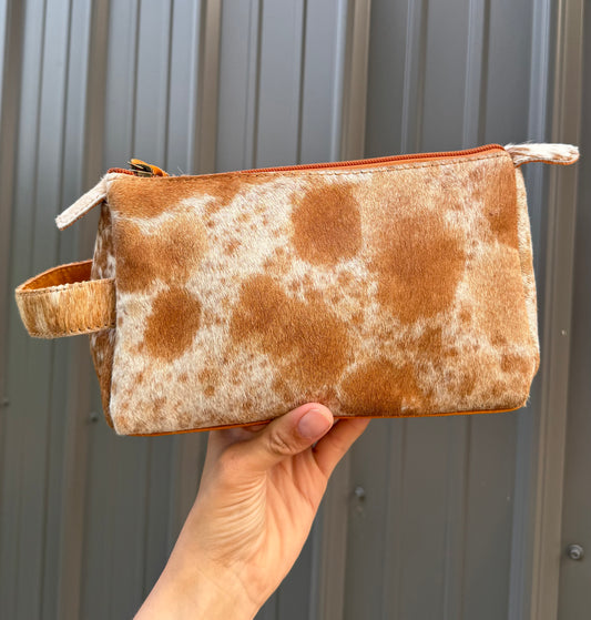 Light Brown Cowhide Makeup Cosmetic Bag