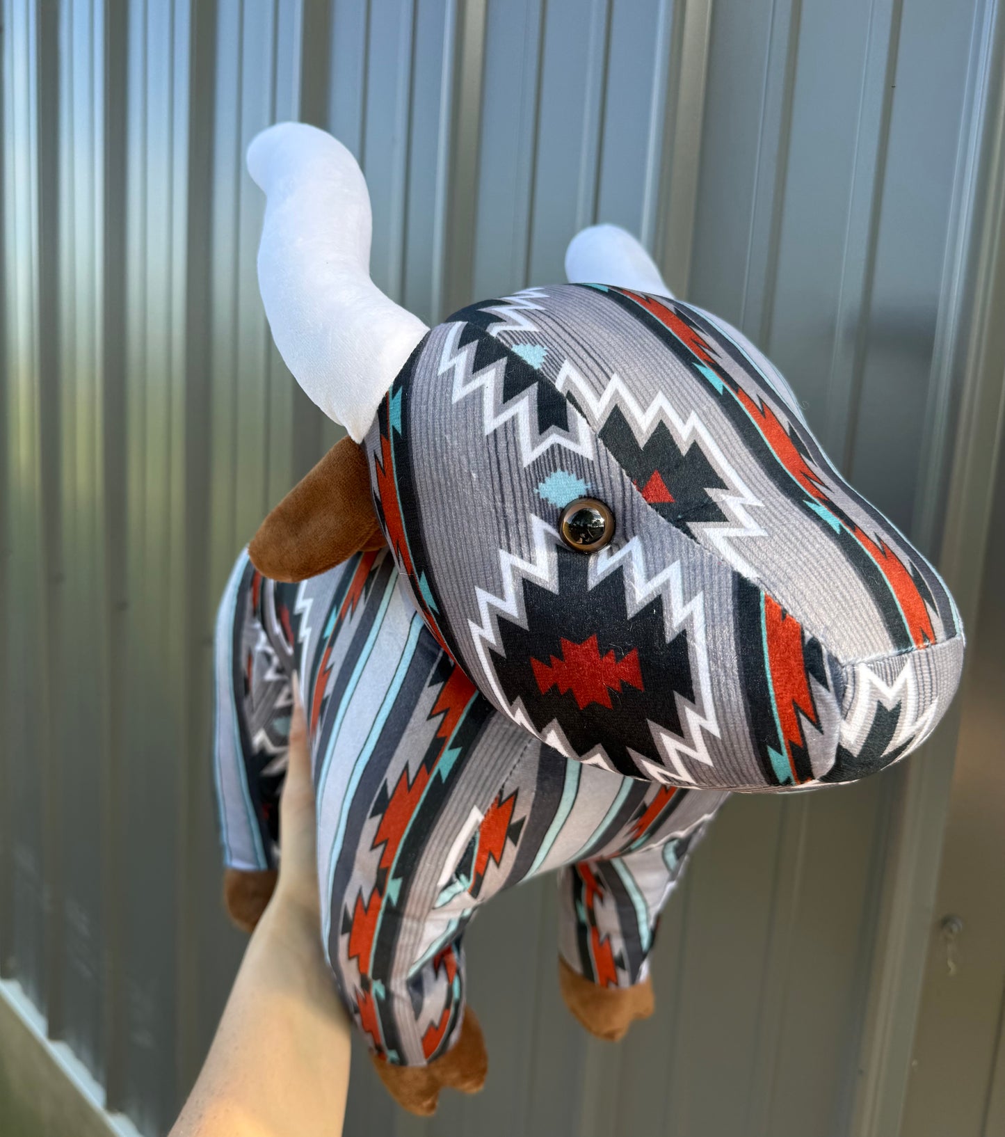 Large Plushie Gray Red Aztec Long Horn Plushie