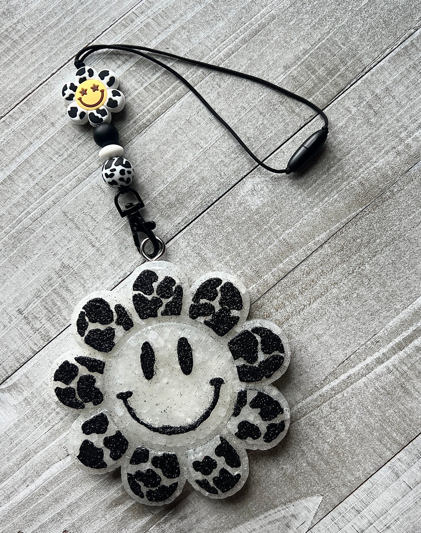 Black Cow Print Smile Flower