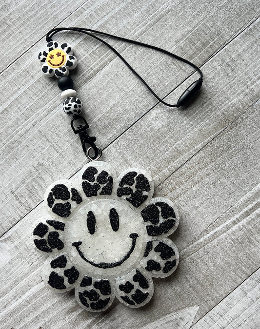 Black Cow Print Smile Flower