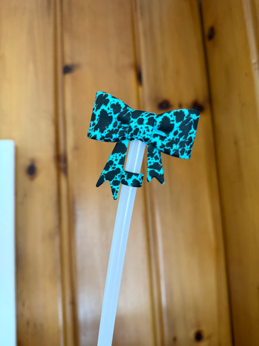 Turquoise Cowhide Bow Straw Topper