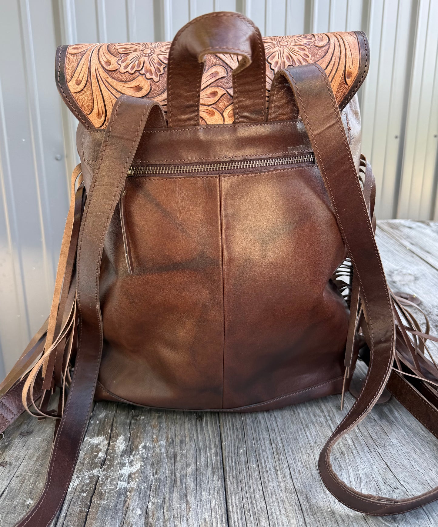 Genuine Tooled Leather Cowhide Backpack / Diaper Bag