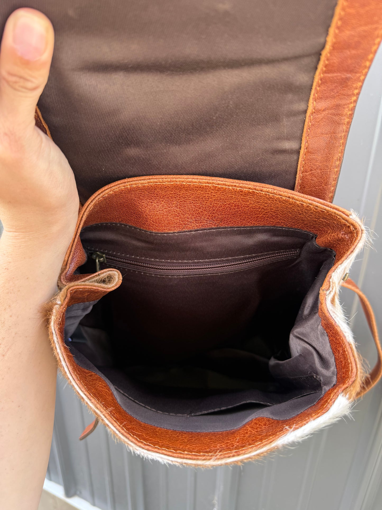 Genuine Tooled Leather Cowhide Turquoise Stone Buckle Mini Backpack