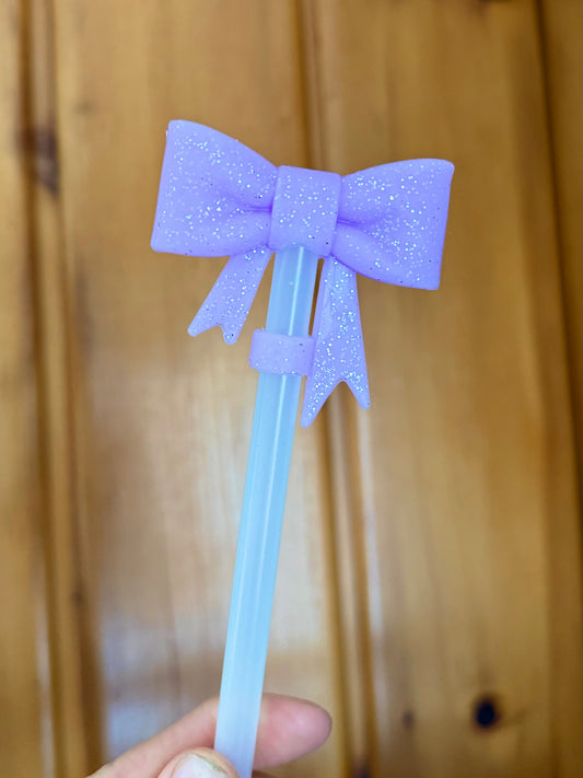 Purple Glitter Bow Straw Topper
