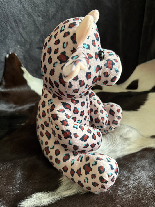 Beige Cheetah with Turquoise Sitting Cow Plushie