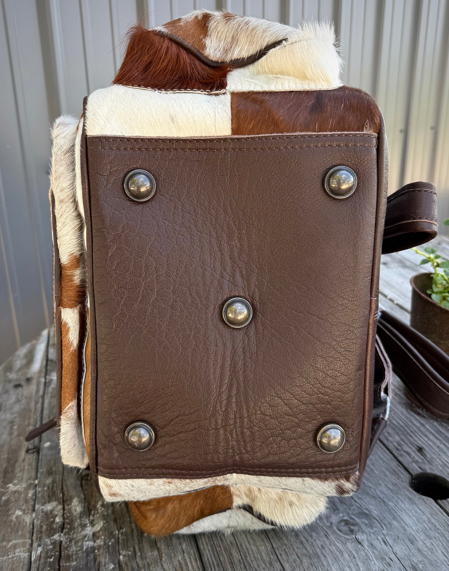 Tooled Leather Spotted Brown Cowhide Leather Backpack / Diaper Bag