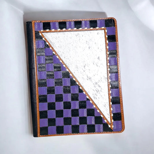 Purple Check Planner Cowhide Tooled Leather