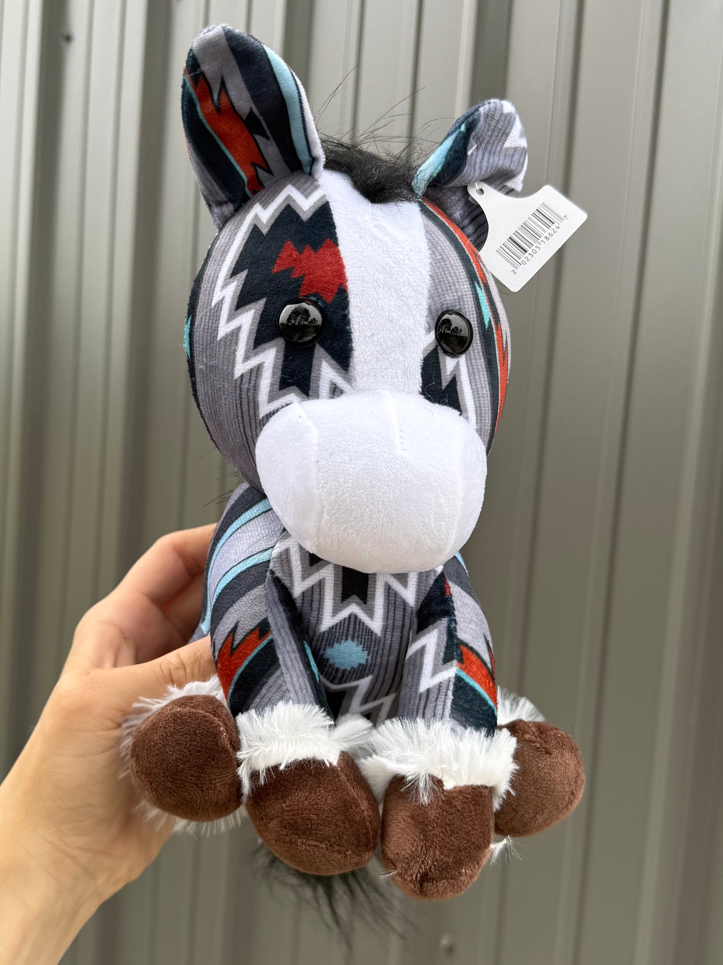Gray Red Turquoise Aztec Sitting Horse Plushie