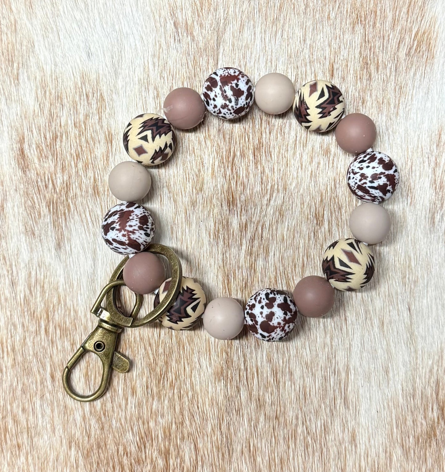 Western Aztec Brown Cow Wristlet Keychain